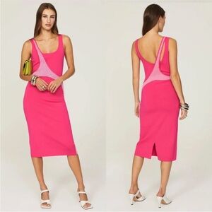 Esteban Cortazar Varsity Knit Midi Dress Cutout Stretch Knit Asymmetrical XL